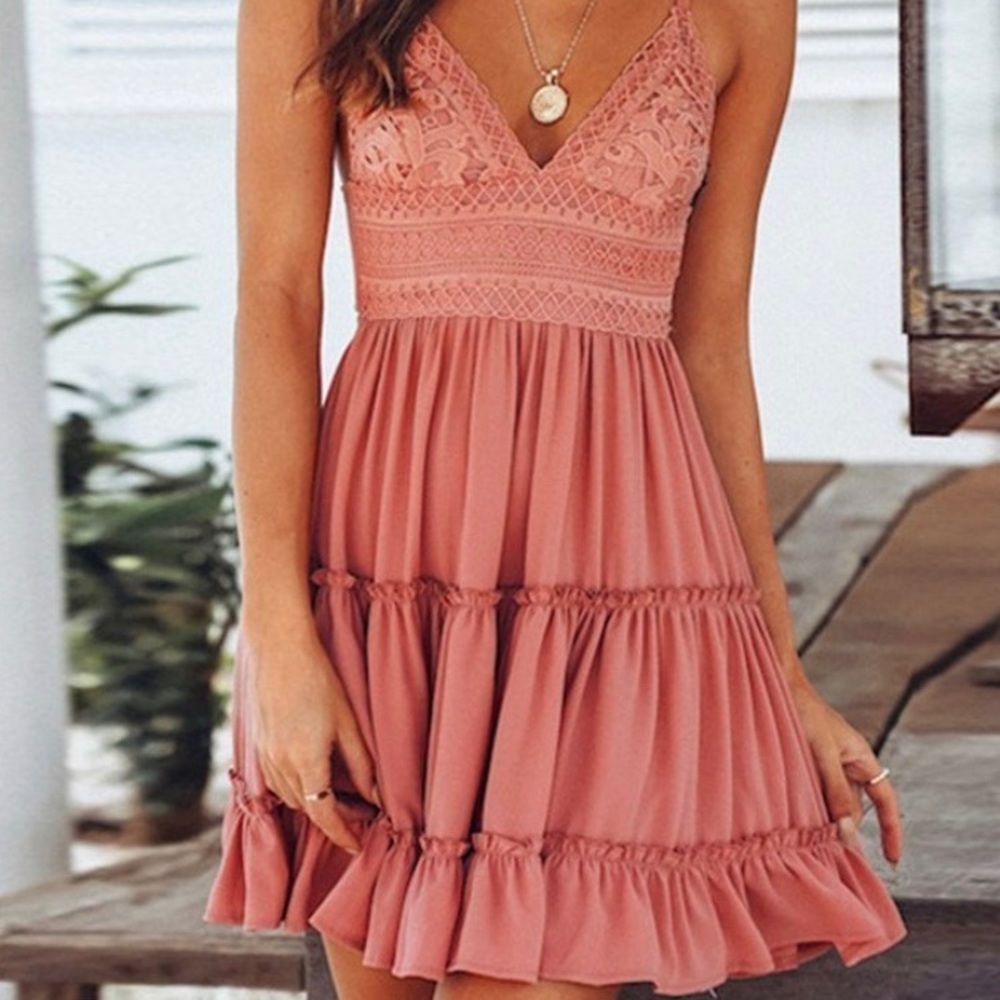 Pink lace detailed dress